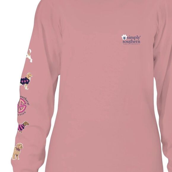 Simply Southern Preppy Puppy Classy Happy Logo Long Sleeve Crepe Tee - Large - Picture 3 of 4